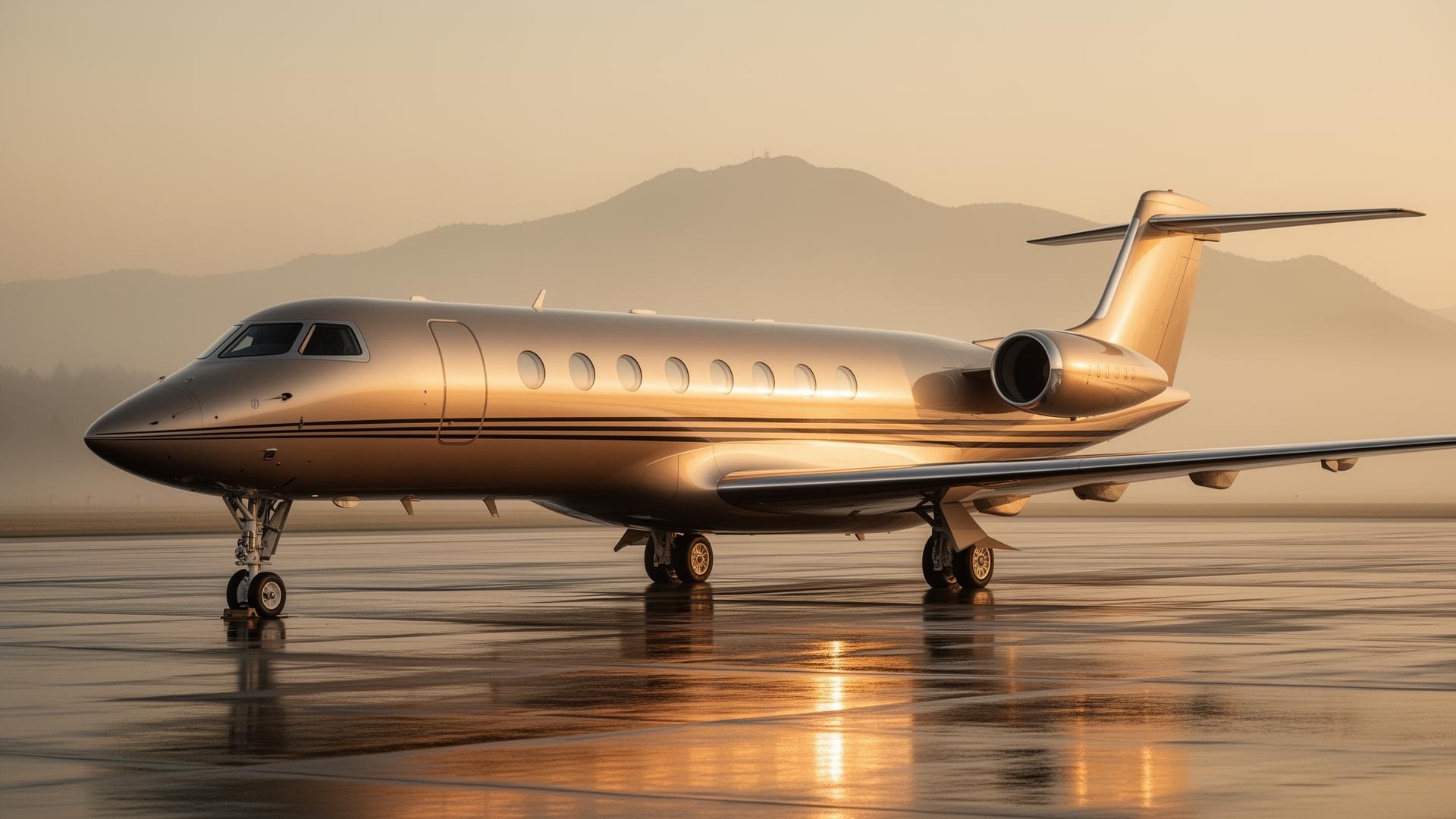 Private jet at dawn
